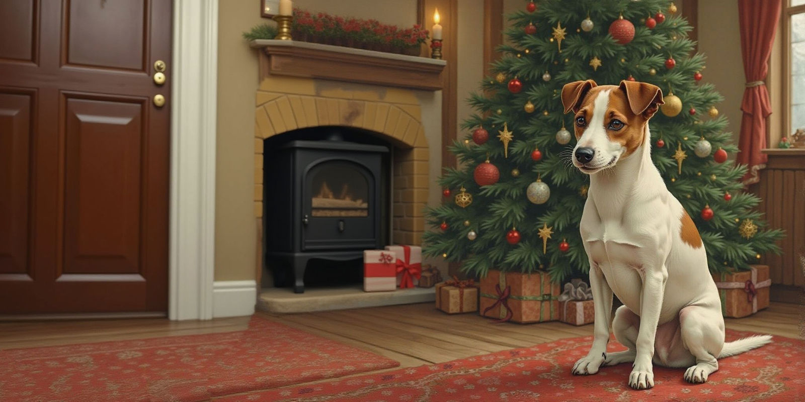 Jack Russell Terrier Christmas Portrait in Cottage