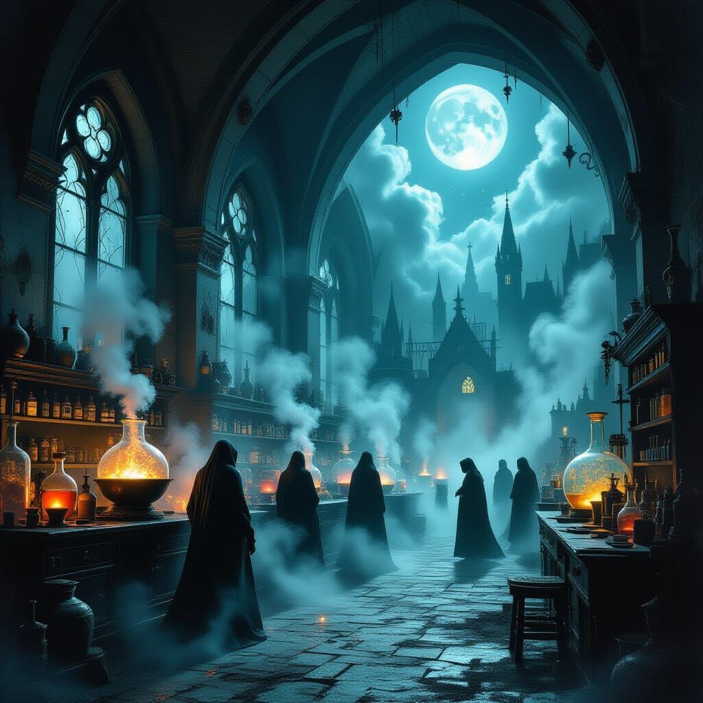 Haunted Gothic Laboratory with Bubbling Potions