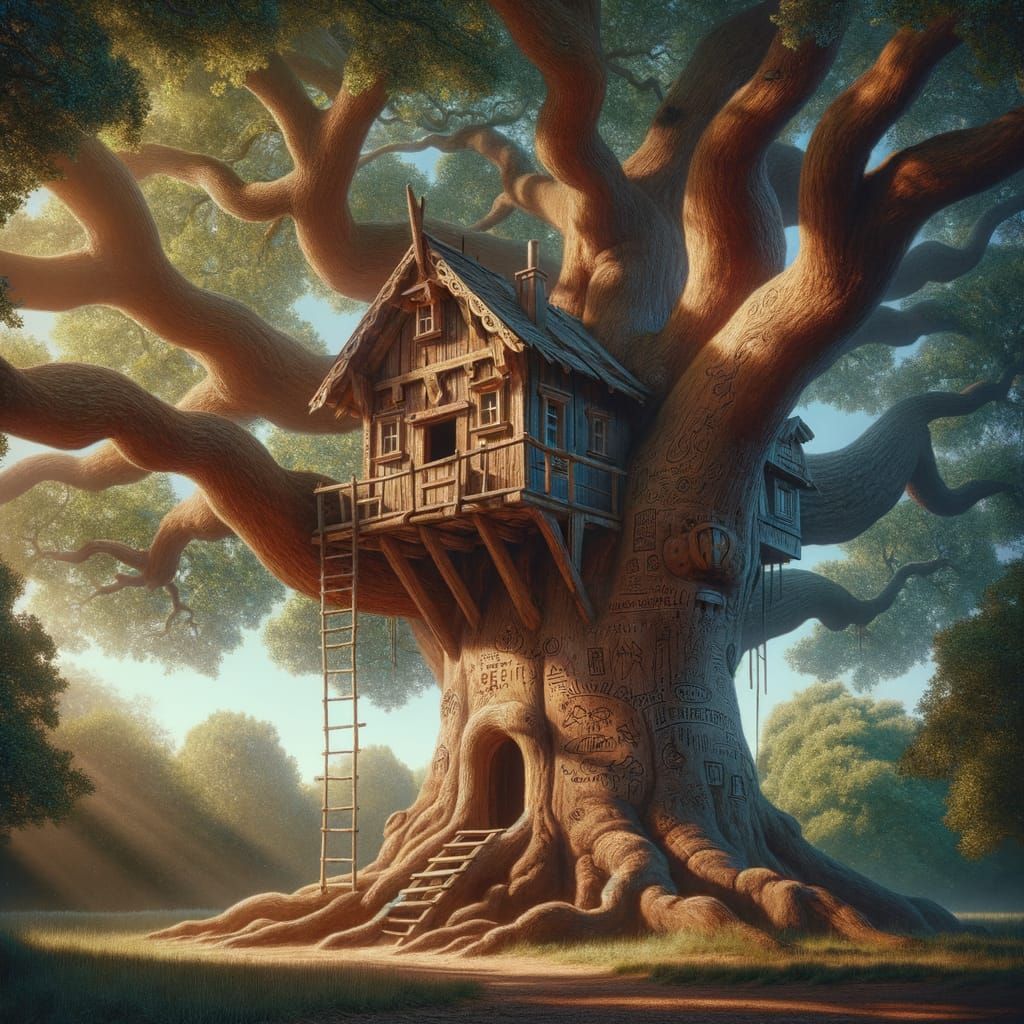 Nostalgic Childhood Treehouse in Old Oak Tree