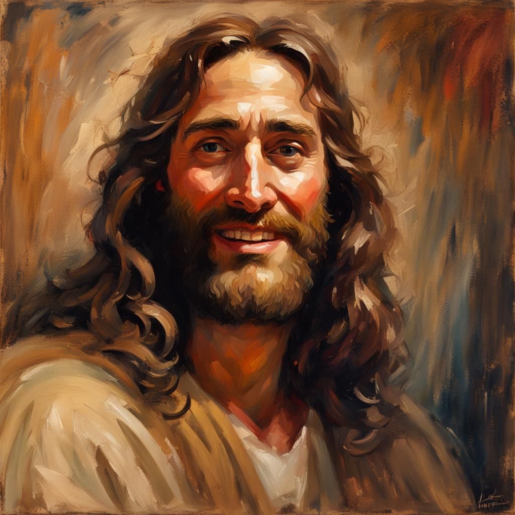 Epic Impressionist Portrait of Jesus Smiling