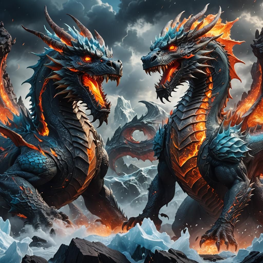 Ice Dragon vs Lava Dragon: Epic Fantasy Battle