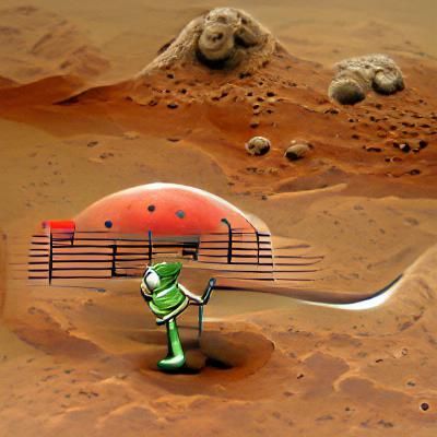 Martian playing musical instrument