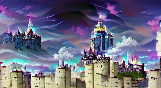 Castle Overlooking Modern City Skyline