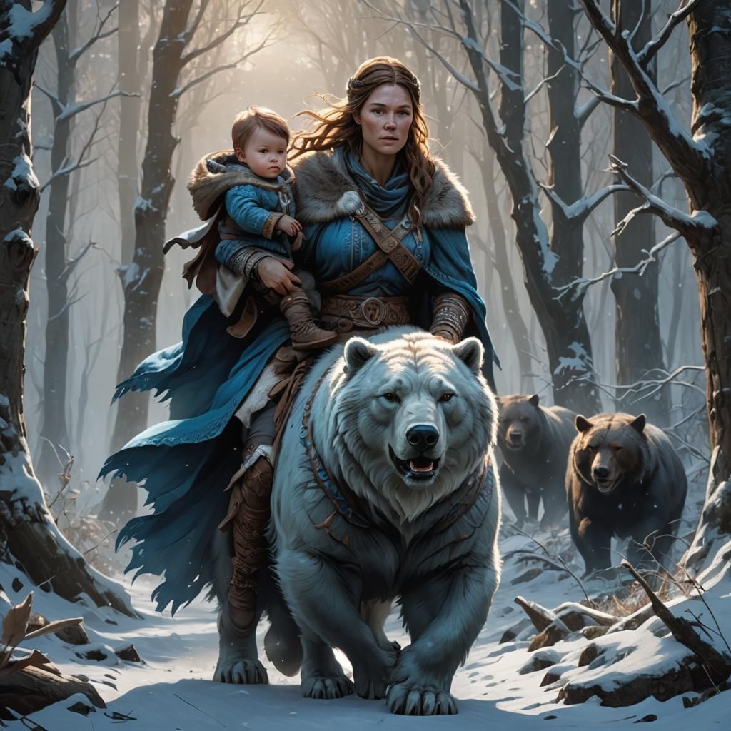 Viking Woman and Baby on Spirit Bear