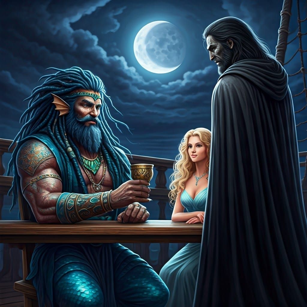 Pirate Sea King in Moonlit Toast with Giant and Maiden