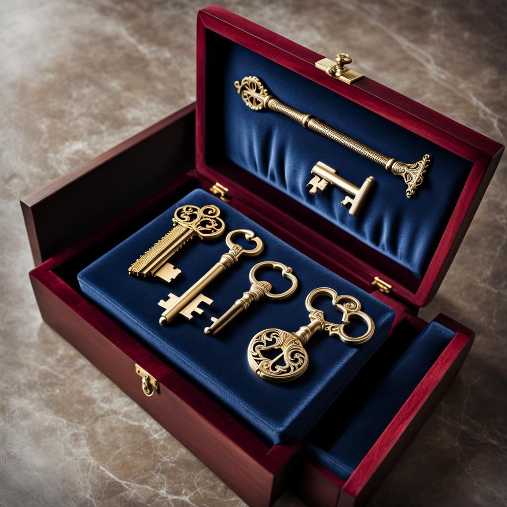 Ornamental Metal Keys in Velvet Lined Box