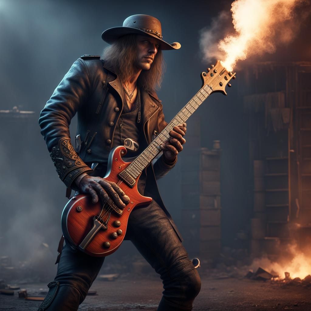 Metalhead Guitarist with Shotgun, Fantasy Concept Art