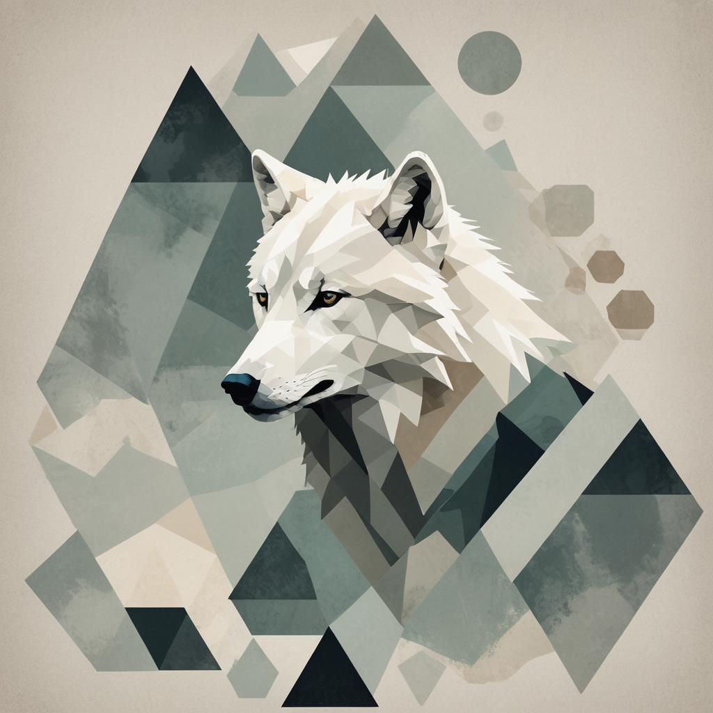 Abstract White Wolf Silhouette in Geometric Shapes