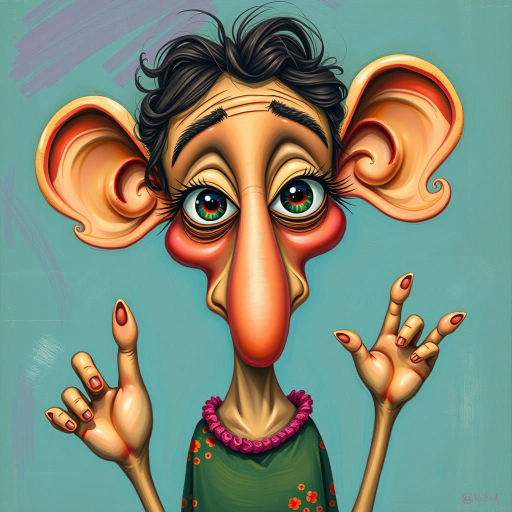 Whimsical Mother Portrait with Exaggerated Features