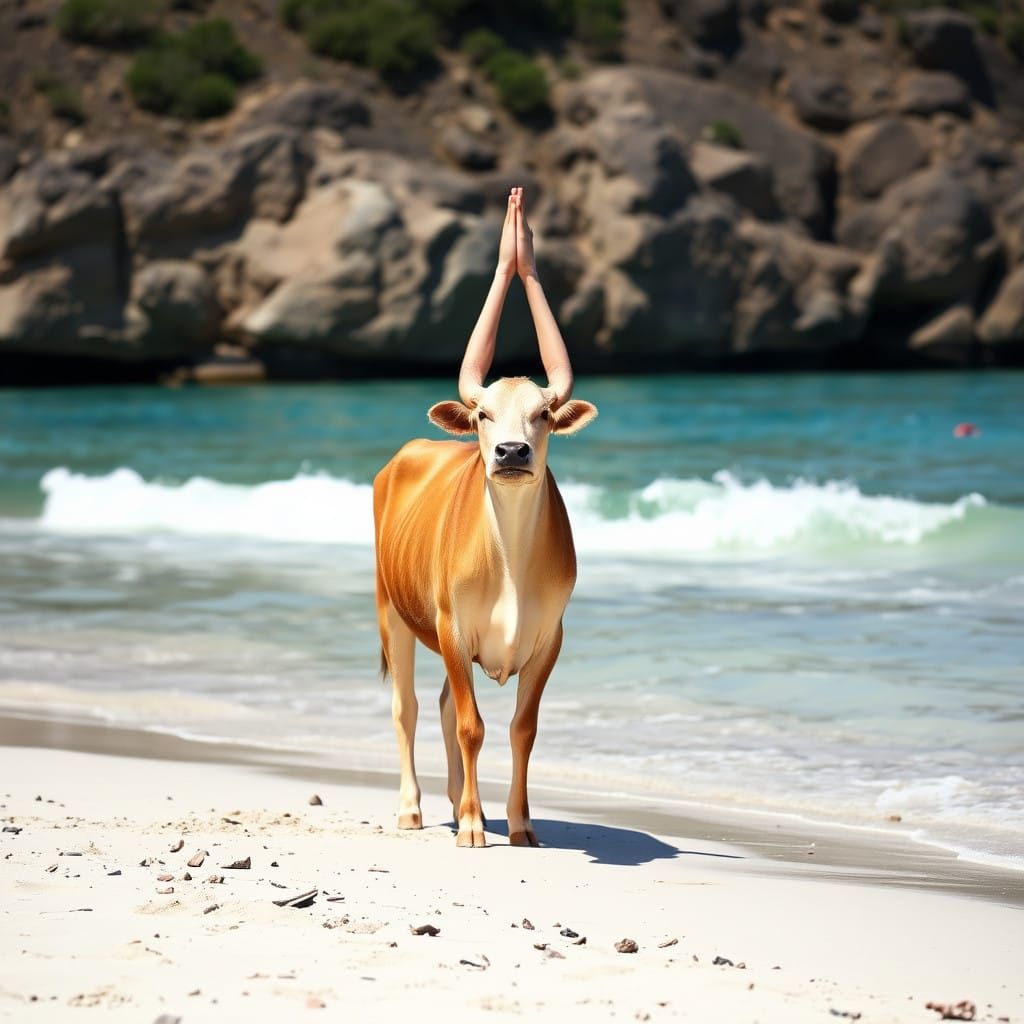 Serene Cow Practices Beachside Yoga