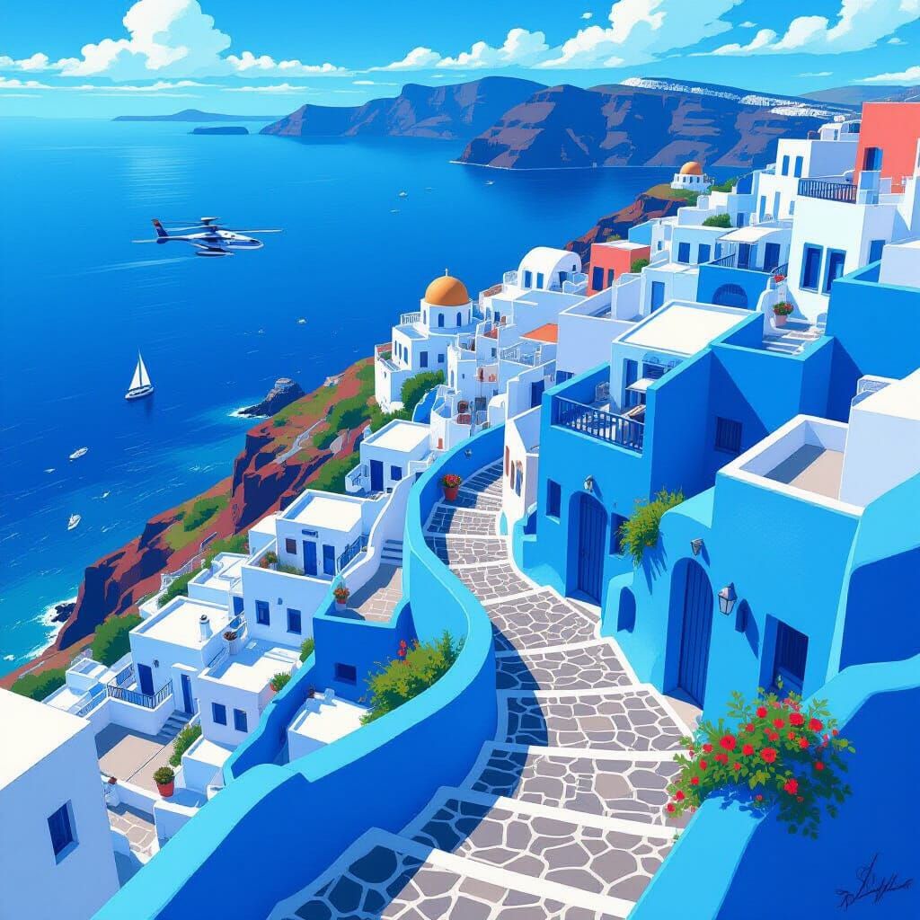 Blue and White Streets of Sidi Bou Said in Digital Art