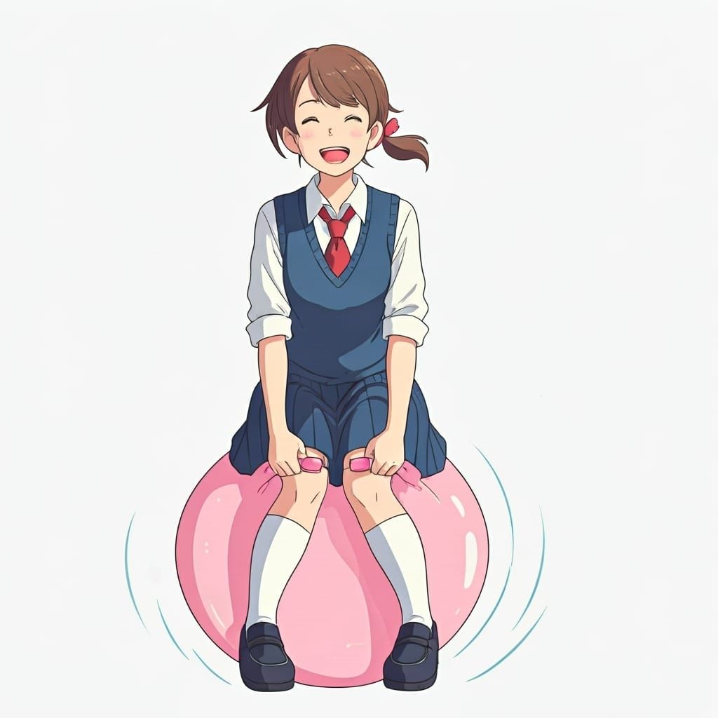 Haru Yoshioka Bouncing, Ghibli-Style Schoolgirl Image
