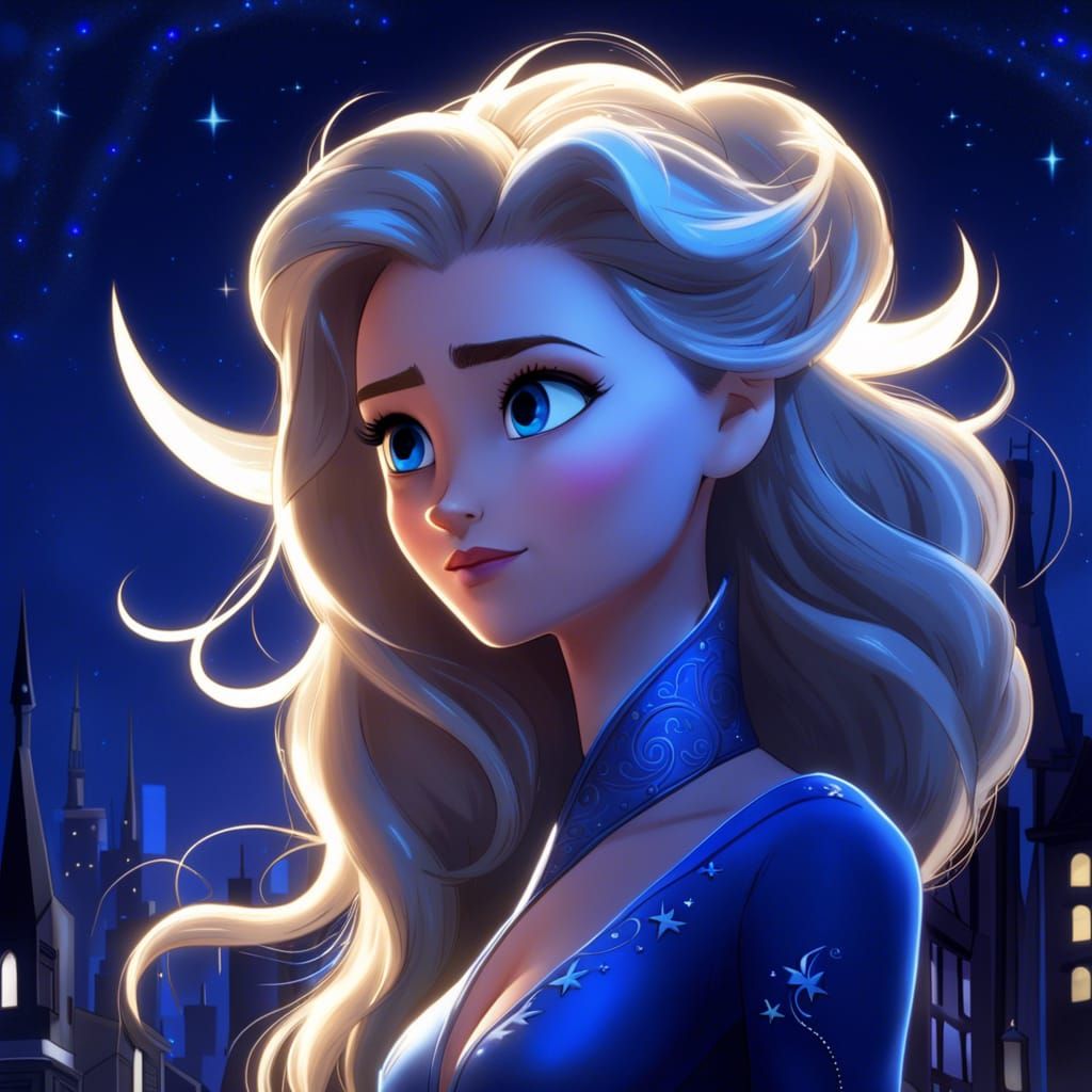 Anime Queen with Horns and Starry Night Sky