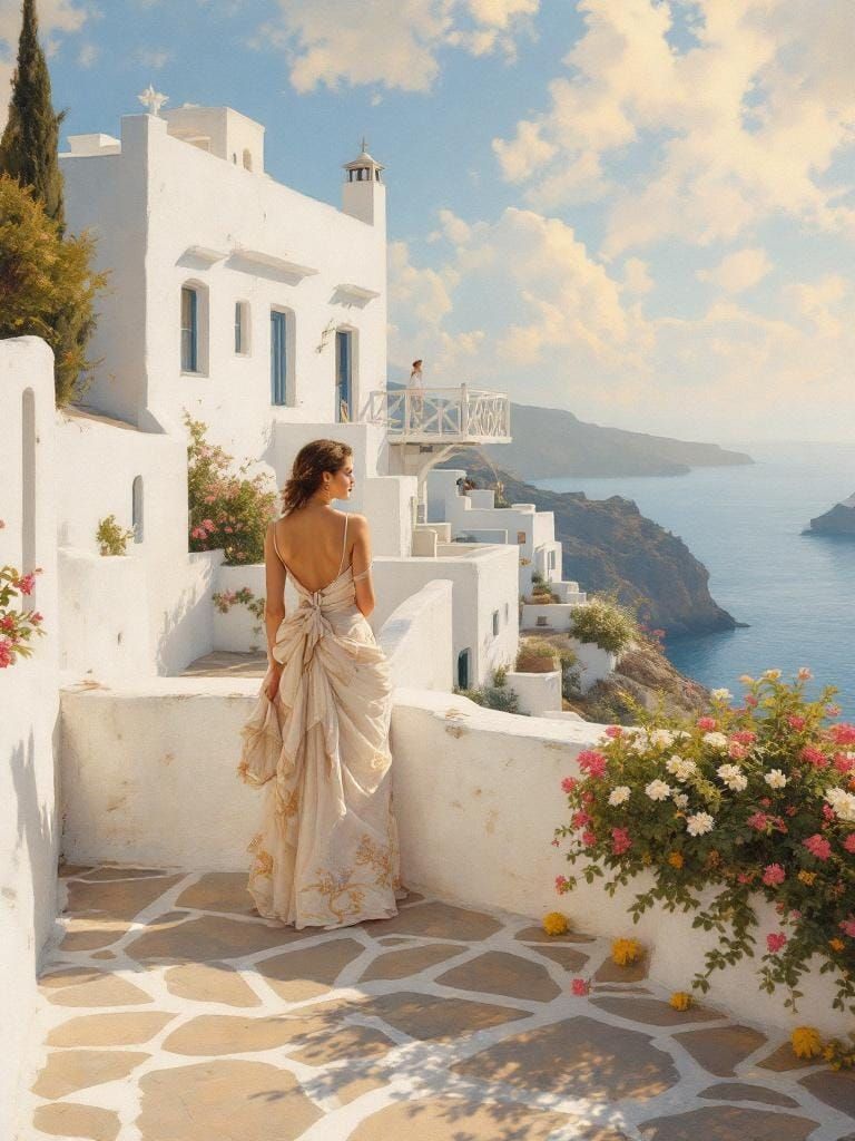 Greek Village Promenade in Luminous Classical Style