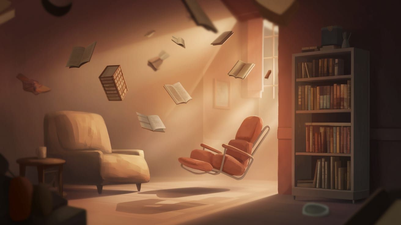 A room filled with floating objects