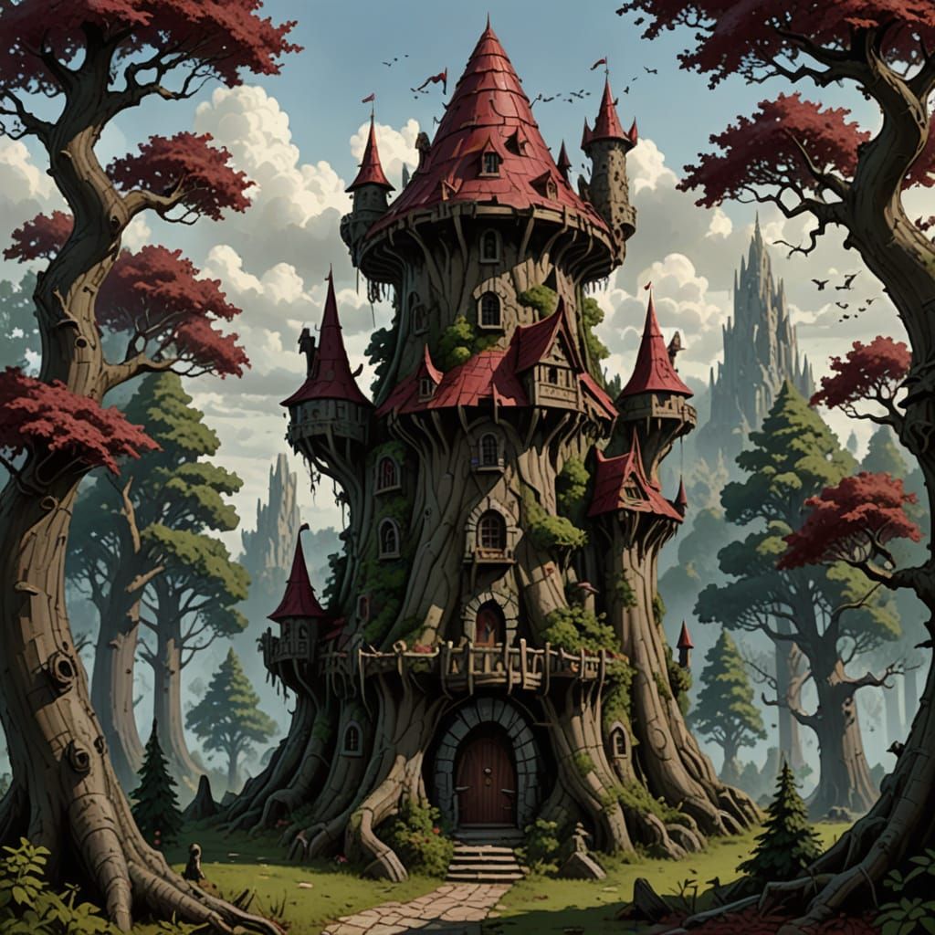 Fantasy Wizard's Tower in Forest Clearing