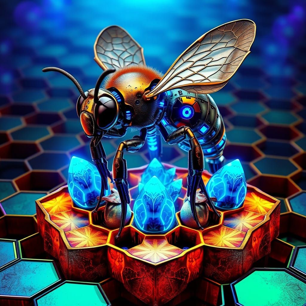 Mechanized Queen Bee Born from Toxic Honeycomb in Cyberpunk...