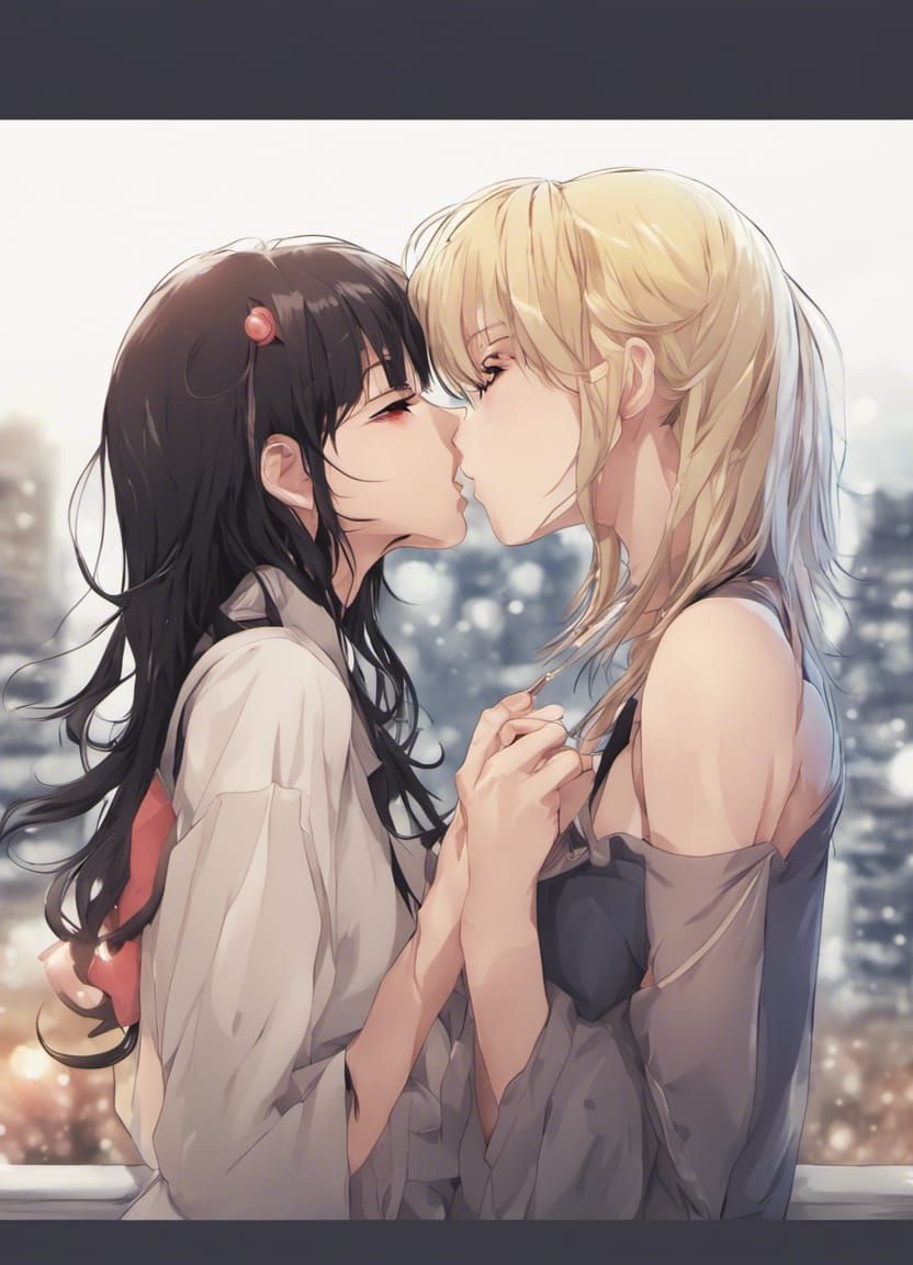 Anime Style Girls Share a Kiss