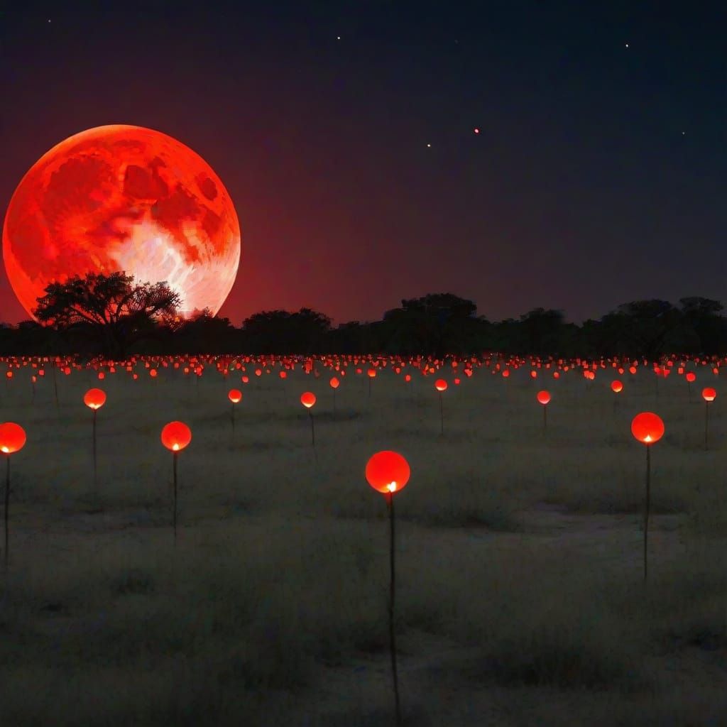 Texas Killing Field Under Eerie Blood Moon Sky