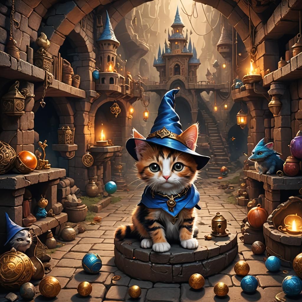 Calico Kitten Wizard Explores a Dragon-Filled Dungeon