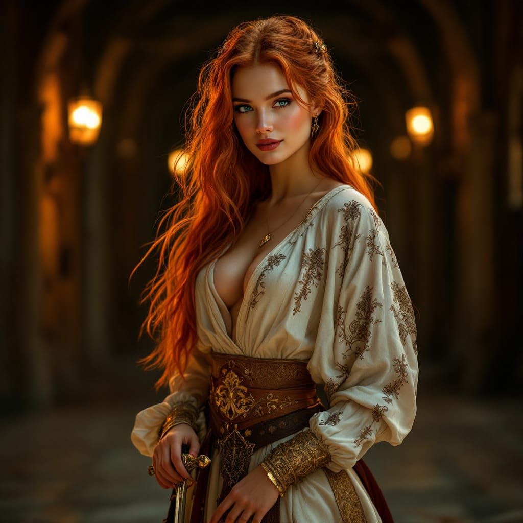 Renaissance Redhead Master Fencer in Art Nouveau Style