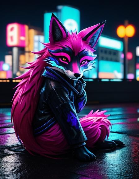 Anthro Fox on Rooftop in Vibrant Anime Style