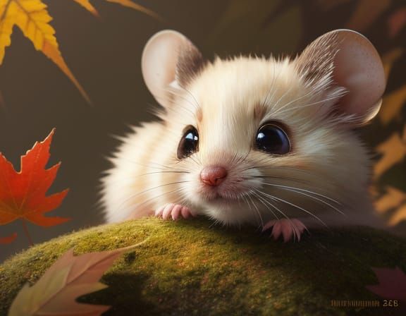 Cute Fluffy Mouse Portrait in Grunge Oil Painting Style