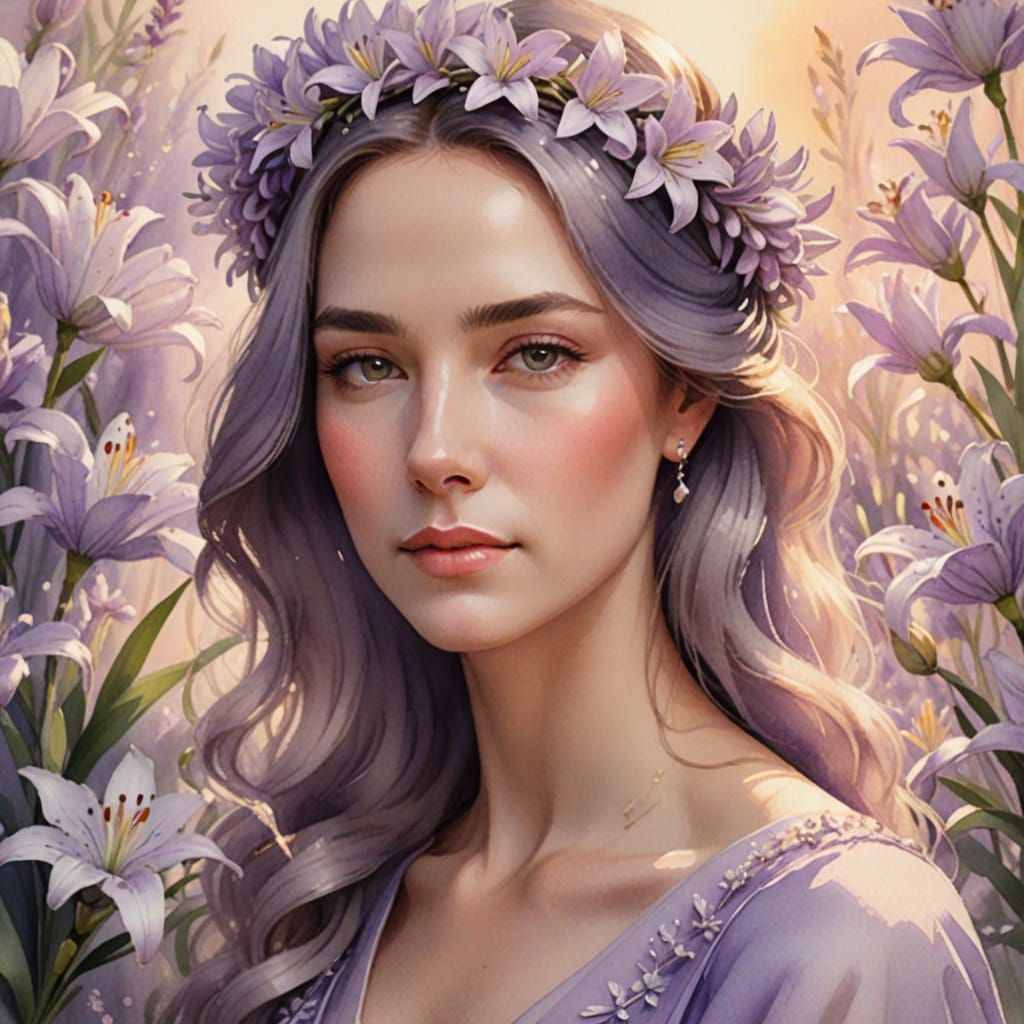 Woman in Lavender Gown with Lily Crown