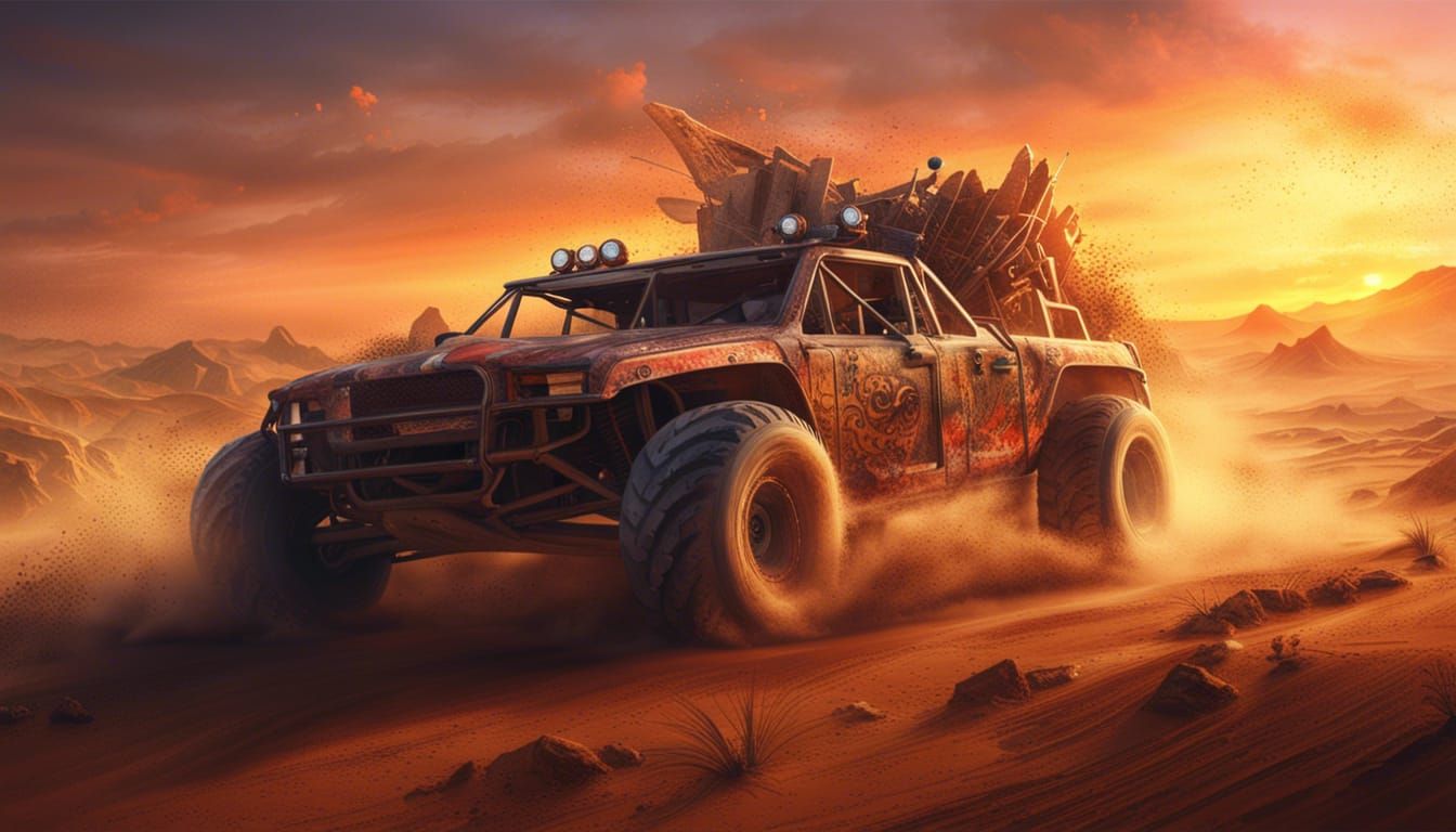 Trophy Truck Sunset: Wasteland Race in Detailed Matte Painti...
