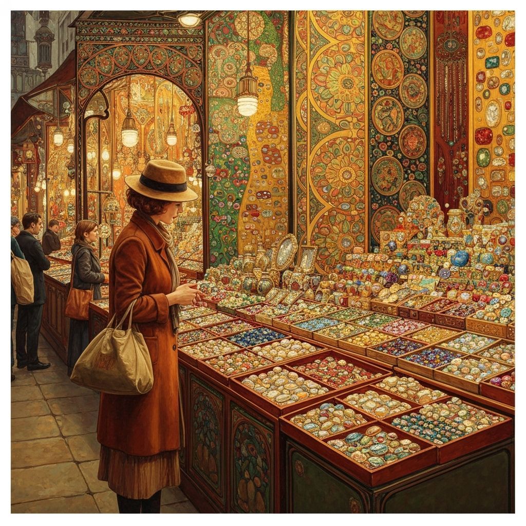 Elegant Shopper at Bazaar in Art Nouveau Style