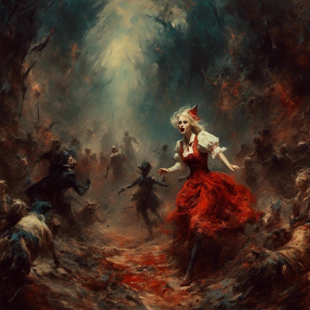 Gothic Alice Running from Wonderland in Macabre Style
