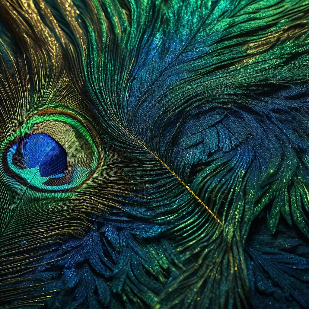 Macro Photograph of Iridescent Peacock Feather