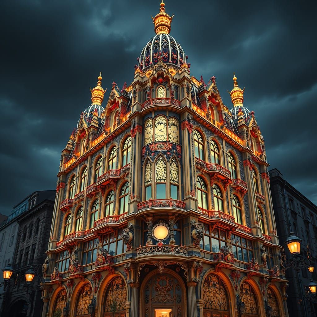 Intricately ornate, dreamlike Art Nouveau architecture with ...