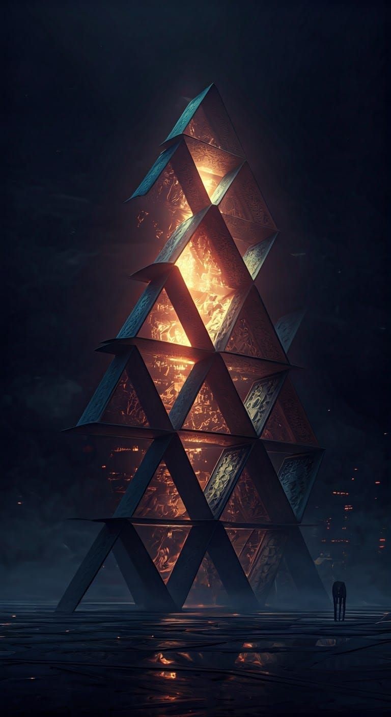 Dystopian Cityscape of Playing Card Skyscraper