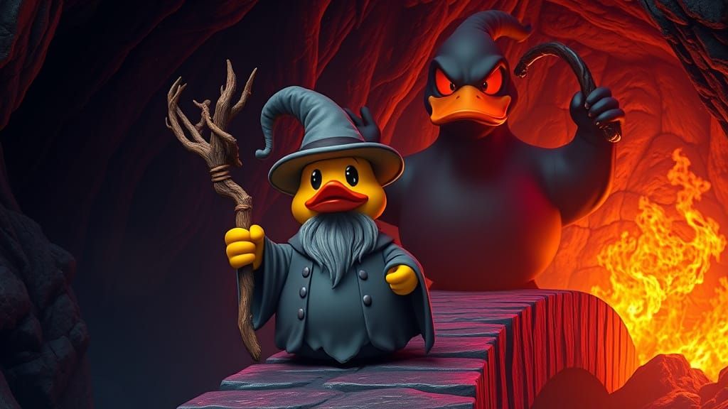 Epic Dark Fantasy Wizard Confronts Giant Rubber Duck