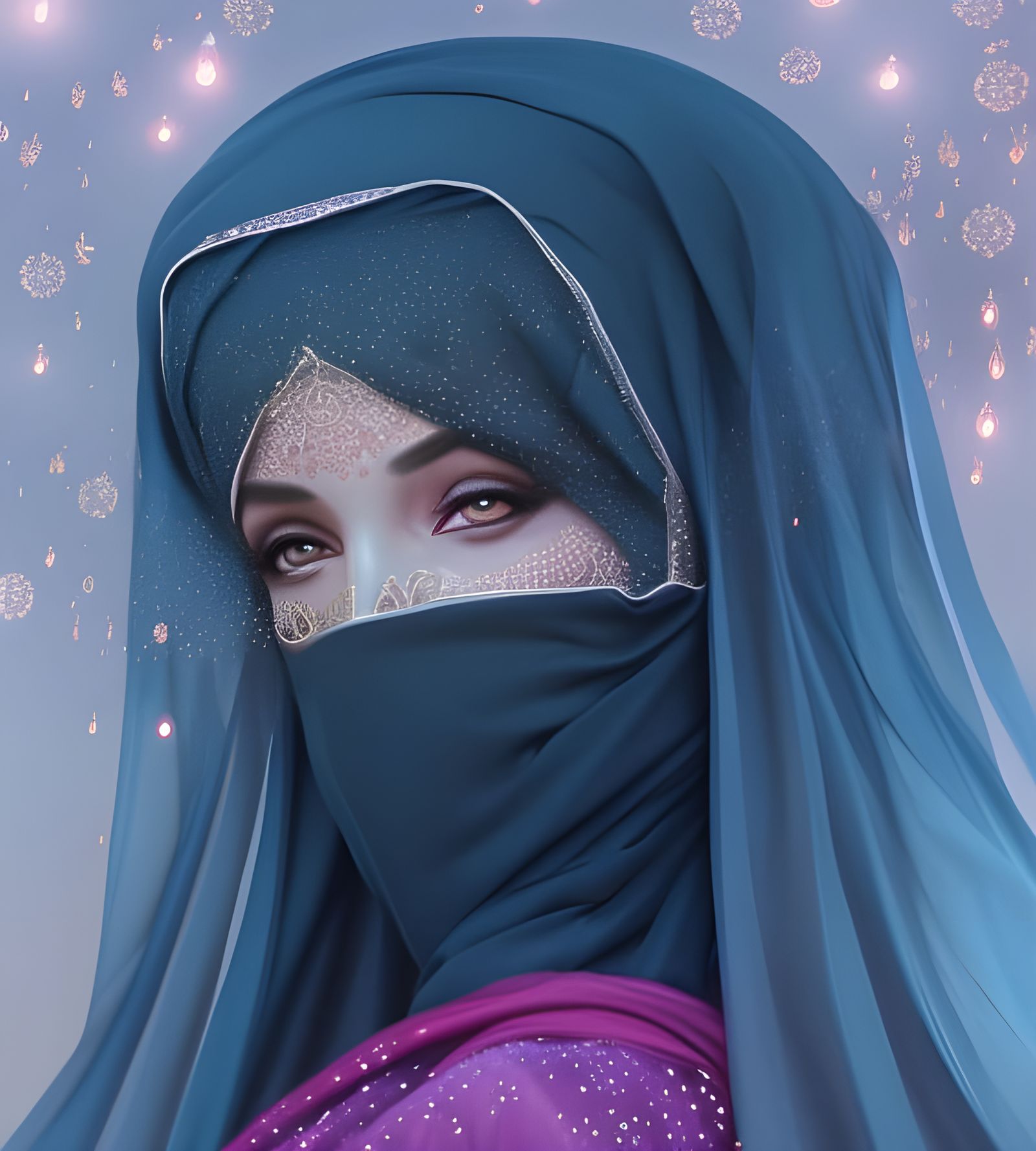 Elegant Arabian Woman in Lacy Burka Illustration