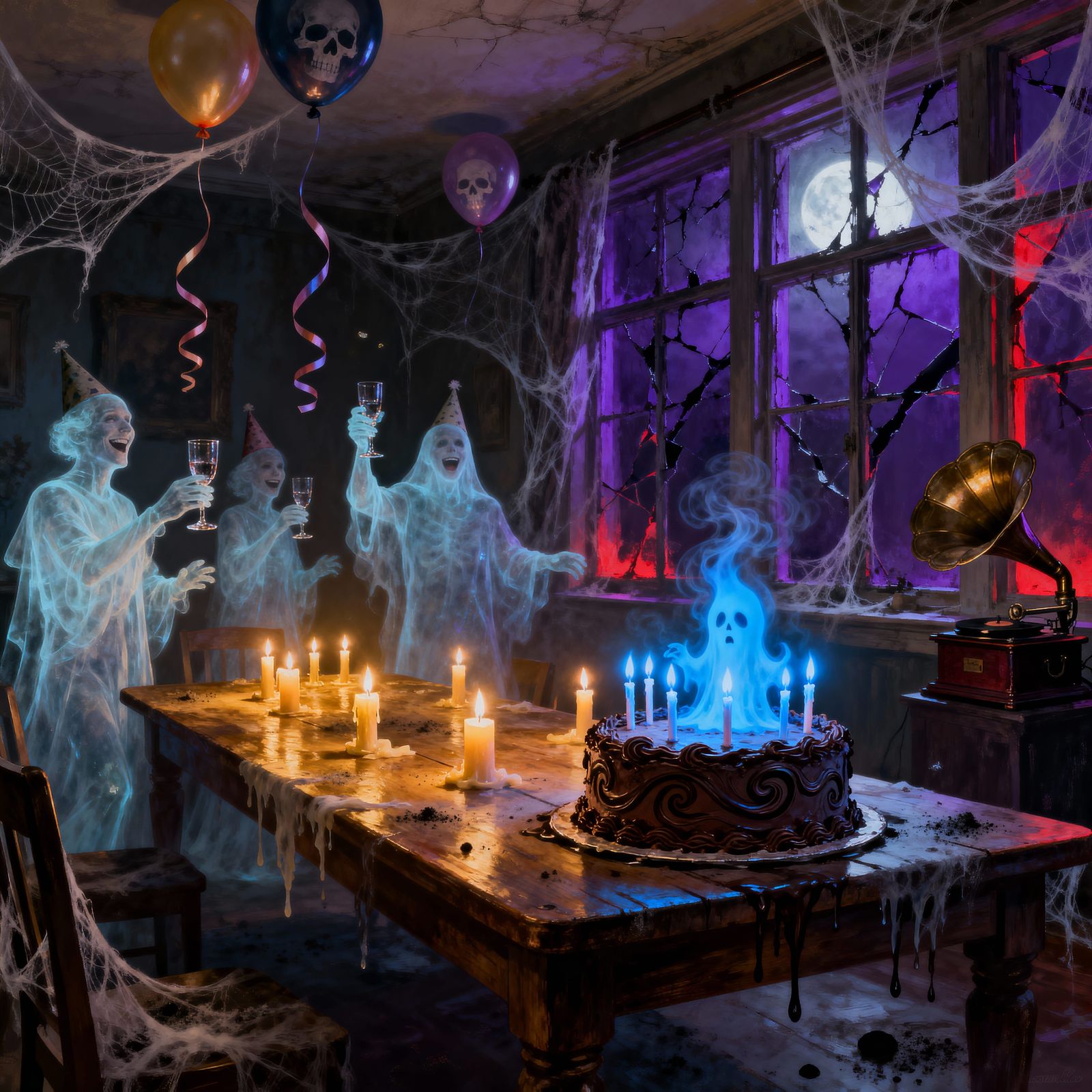 Haunted Birthday Celebration: Surreal Cinematic Realism