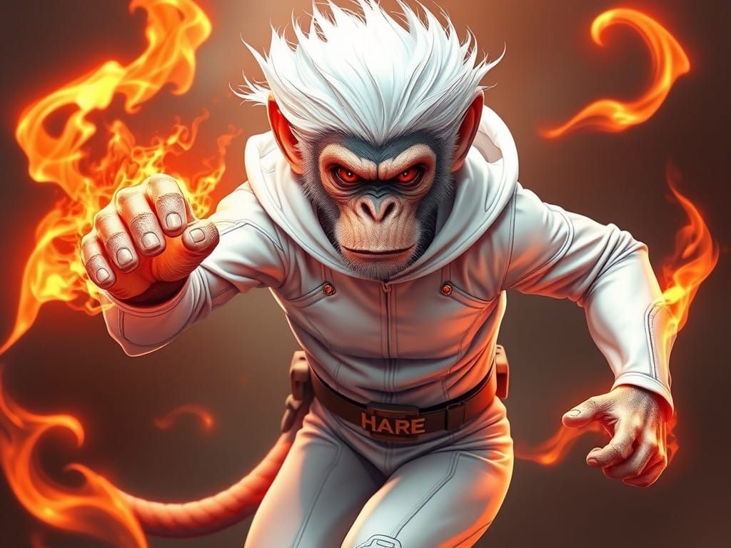 Monkey Superhero in Flaming Suit