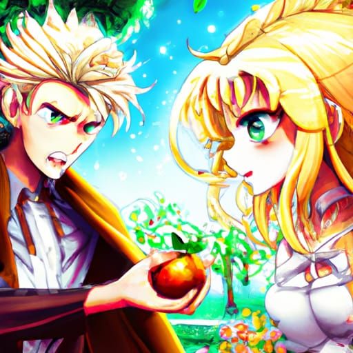 Spike Offers Buffy Apple in Anime Style