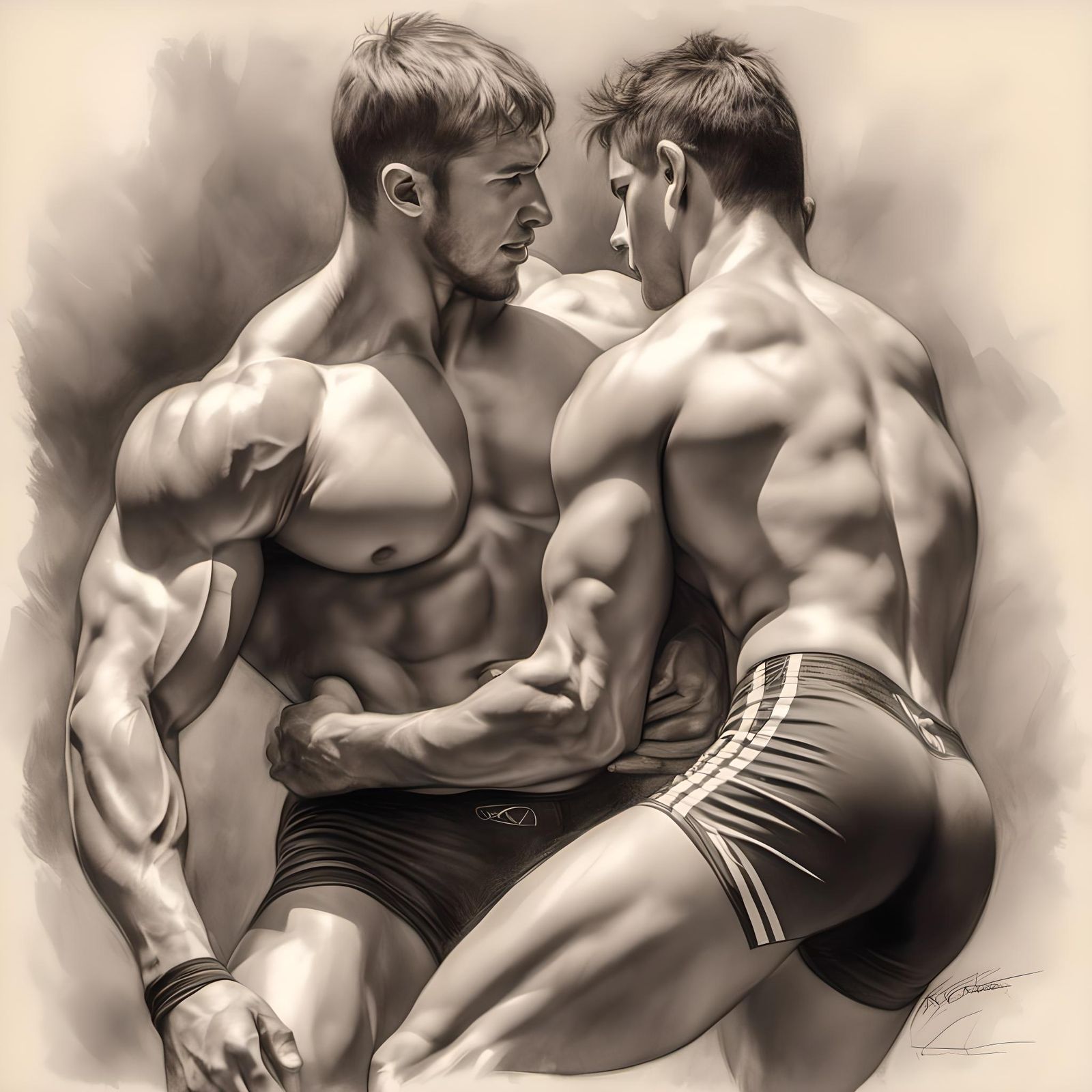 Photorealistic Jocks Wrestling