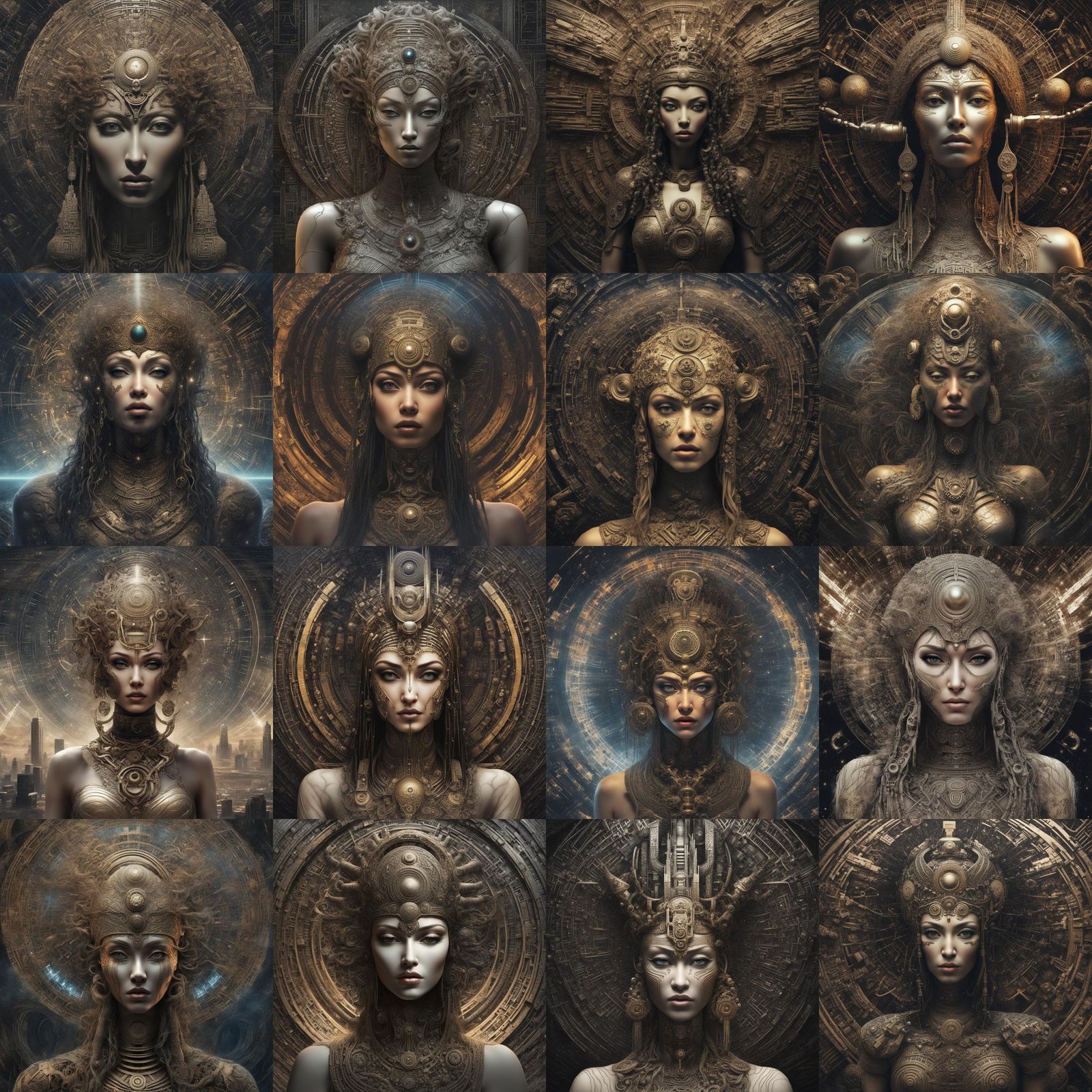 Sumerian Goddess in Cyberpunk City of Dark Energy