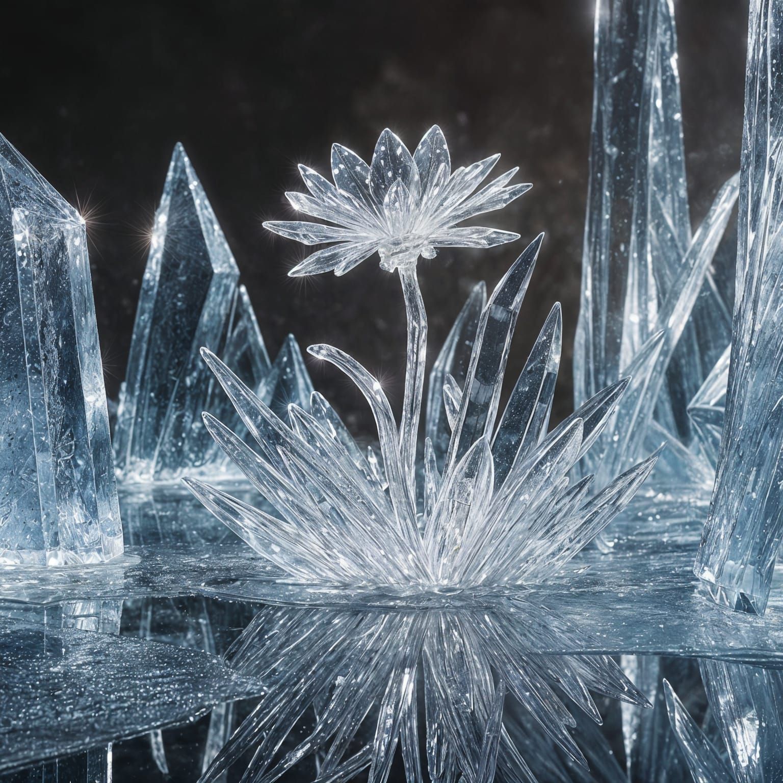 Enchanting Crystal Garden with Blooming Ice Flowers