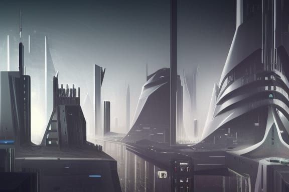 Dystopian Futuristic Cityscape with Cyberpunk Elements