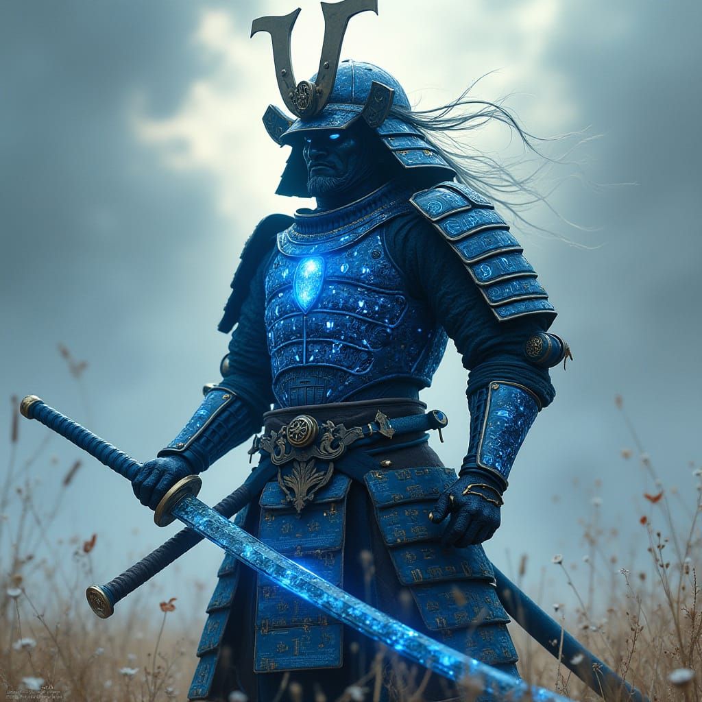 Digital Samurai Warrior with Circuit Board Armor