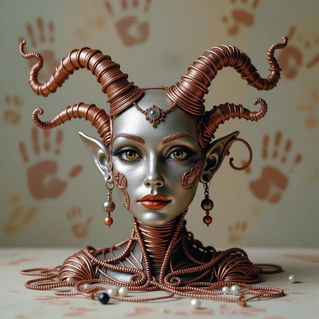 Mythical Wire Creature Sculpture in Surrealist Style