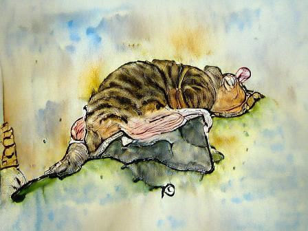 Tabby Cat Nap: Whimsical Watercolor Illustration