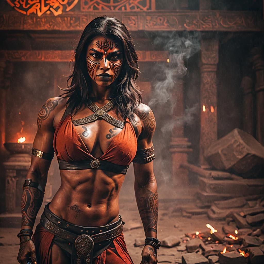 Fearsome Indian Warrior Woman in a Dark Temple