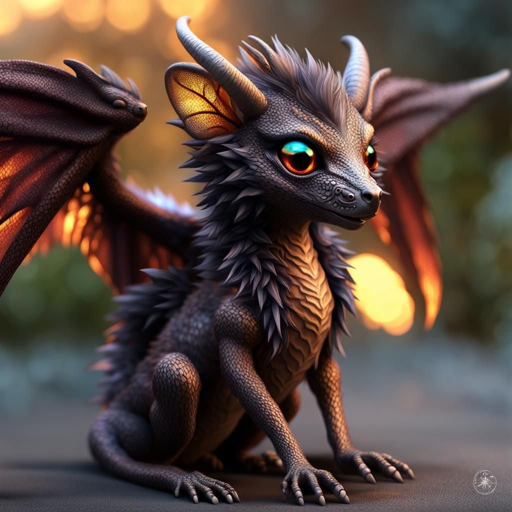 Winged Possum Dragon with Iridescent Flames, CGI Fine Art