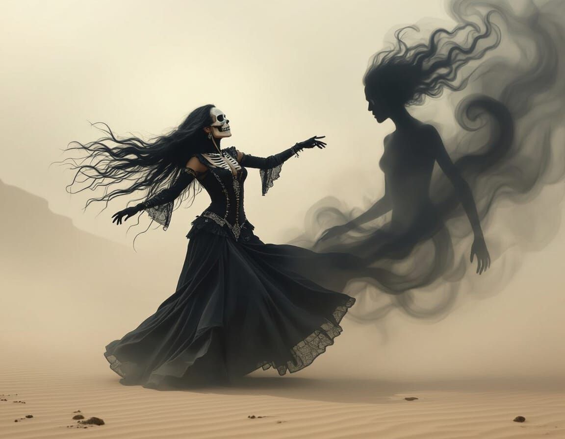 Gothic Dancer with Shadow in Surreal Dark World