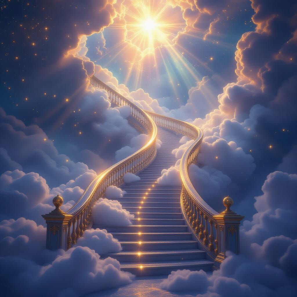 Ethereal Cloud Stairway to Heaven in Matte Painting Style